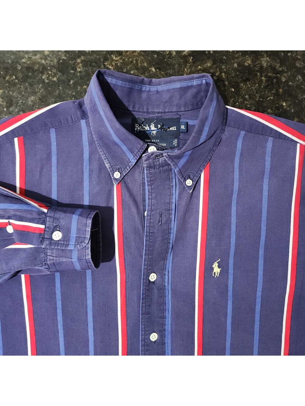 Vintage Polo Ralph Lauren Pinstriped Button Down Shirt Mens XL USA Classic Dress